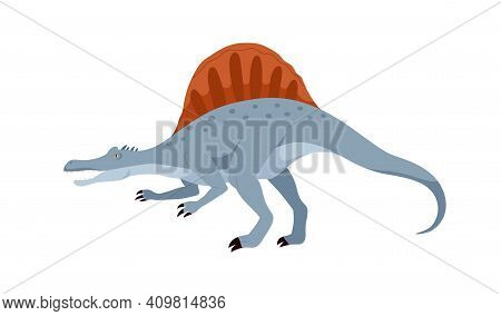 Profile Of Spinosaurus Dino With Fin-like Fan On Back. Extinct Dinosaur Of Ancient Jurassic Period. 