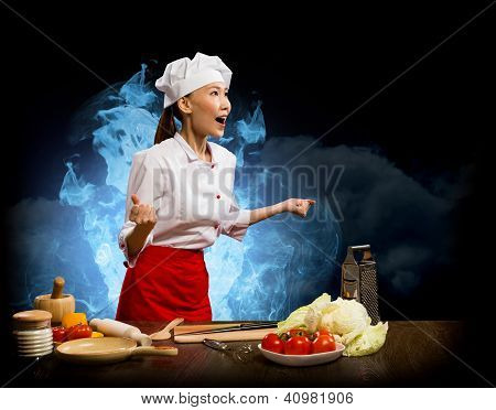 Asijské ženy zuřivé cook, koláž