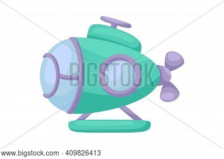 Cute Green Submarine With Periscope On White Background. Cartoon Transport For Kids Cards, Baby Show