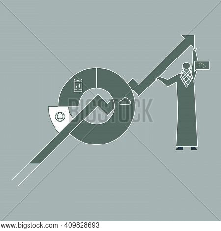 Economical Growth Of Saudi Arabia, Saudi Man Showing The Strategy, Arab Economy Growth