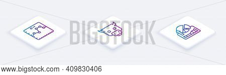 Set Isometric Line Browser With Growth Graph, Bull Market And Stocks Graphs. White Square Button. Ve