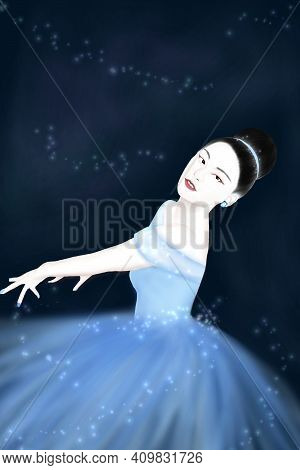 Beautiful Asian Princess In A Blue Dress