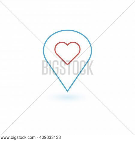 Pointer Pin Up Icon With Heart, Outline Web Design Element, Favorite Location Concept, Stock Vector 