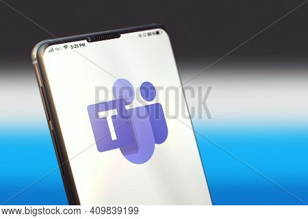 Kyiv, Ukraine-june, 2020: Microsoft Teams Mobile Application On The Smartphone Screen. Closeup Studi