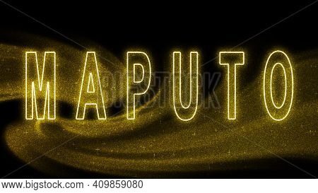 Maputo Gold Glitter Lettering, Maputo Tourism And Travel, Creative Typography Text Banner, On Black 