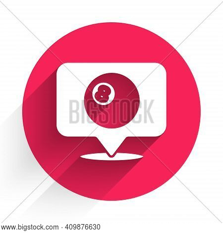 White Map Pointer With Billiard Pool Snooker Ball With Number 8 Icon Isolated With Long Shadow. Red 