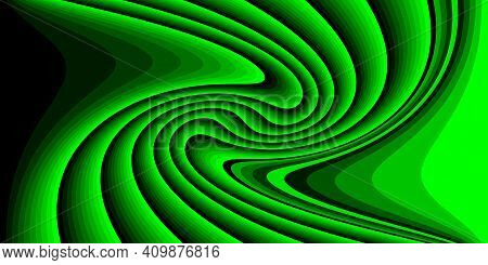 Abstract Composition With Black And Green Curved Strips. Psychedelia Art