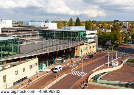 Groningen, The Netherlands - 17 Oct, 2020: Aerial View Of The Modern Entrance Of The University Hosp