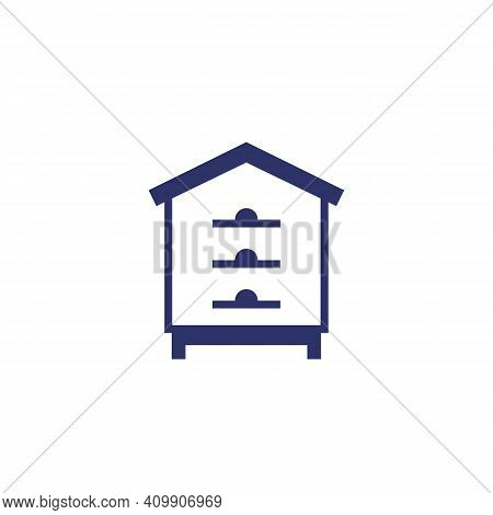 Hive, Bee House Icon On White, Vector