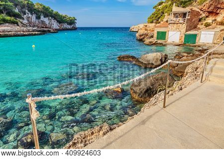 Majorca Cala Llombards Santanyi beach in Mallorca, island, Spain Mediterranean Sea, Balearic Islands.