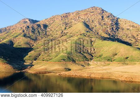 Rural Hillsides With Grasslands Surrounding Lake Kaweah, Ca Taken At A Prairie In The Foothills Of T