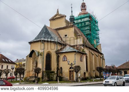 Renaissance Church Of St. Vorsily With Elements Of Gothic At Klicper Square In Winter Day, Narrow Pi