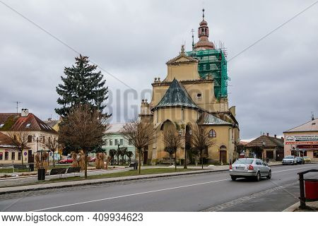 Renaissance Church Of St. Vorsily With Elements Of Gothic At Klicper Square In Winter Day, Narrow Pi