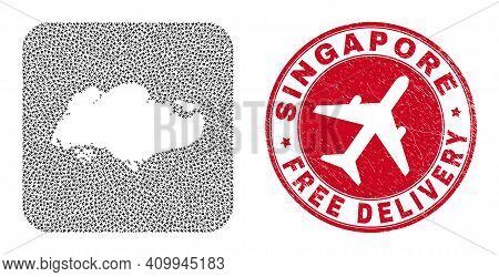 Vector Mosaic Singapore Map Of Airliner Items And Grunge Free Delivery Seal Stamp. Collage Geographi
