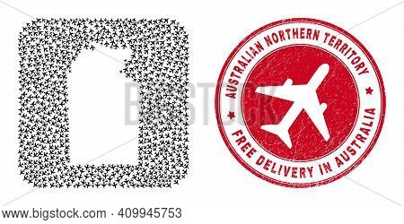 Vector Mosaic Australian Northern Territory Map Of Air Plane Elements And Grunge Free Delivery Seal 