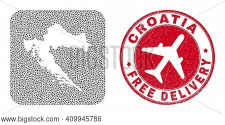 Vector Collage Croatia Map Of Airliner Items And Grunge Free Delivery Seal Stamp. Collage Geographic