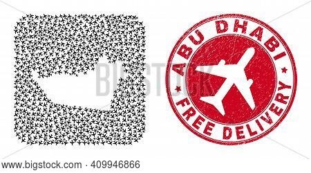 Vector Mosaic Abu Dhabi Emirate Map Of Aeroplane Items And Grunge Free Delivery Stamp.