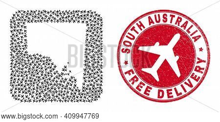 Vector Collage South Australia Map Of Air Force Elements And Grunge Free Delivery Badge.