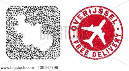 Vector Mosaic Overijssel Province Map Of Jet Vehicle Items And Grunge Free Delivery Seal Stamp.