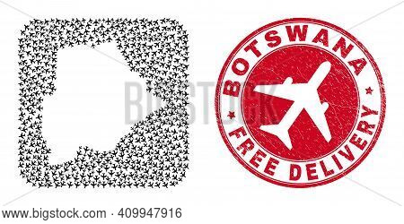 Vector Collage Botswana Map Of Air Force Items And Grunge Free Delivery Seal. Mosaic Geographic Bots