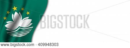 Macau Flag On White Background. White Background With Place For Text Near The Flag Of Macau.