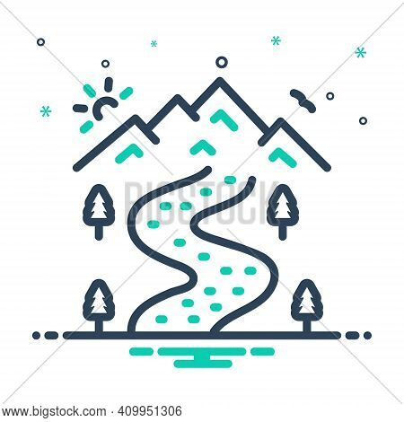 Mix Icon For River Bourn Waterway Stream Tributary Landscape Natural Forest Valley Water-wave