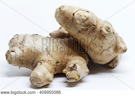 A Large Piece Of Ginger On A White Background