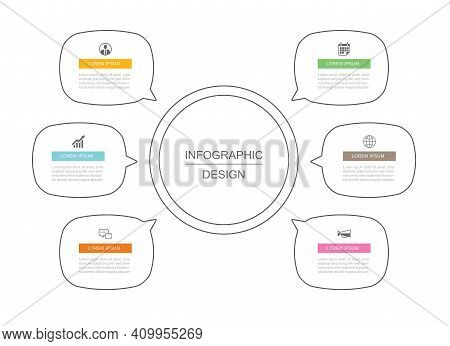 6 Data Optine Infographics Thin Line Template Design. Illustration Abstract Background. Can Be Used 