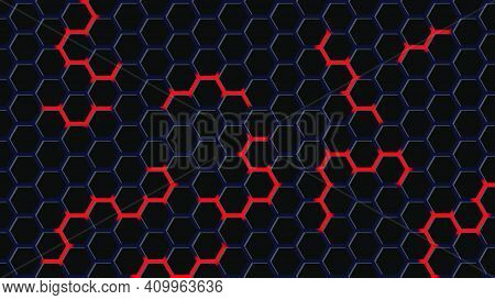 Red Light And Black Hexagon Abstract Background
