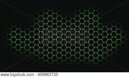 Yellow And Green Light Abstract Hexagon Black Background