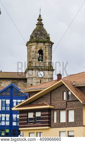 Church In Bermeo. Bermeo Is A Small Fishing Village In The Basque Country In Spain