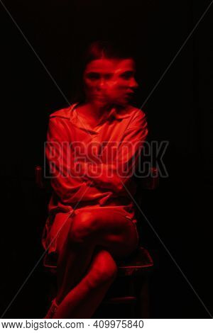 Portrait Of Psychopathic Girl With Mental Paranoid Disorders