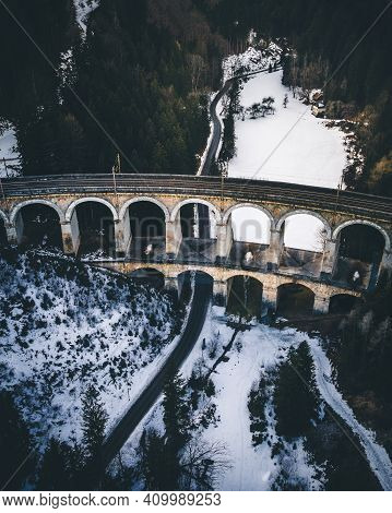 Viaduct Of The Semmeringbahn Unesco World Heritage Railroad In Austria Aerial View