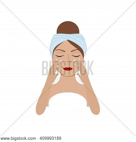 A Girl With Beautiful Glowing Skin After Washing And Cosmetic Procedures. Vector Illustration Of A C