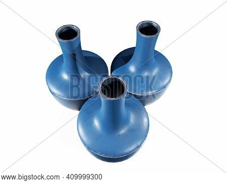 Realistic Empty Flower Pot Set, Pastel Colors. Closeup Isolated On White Backgroun 3d Render
