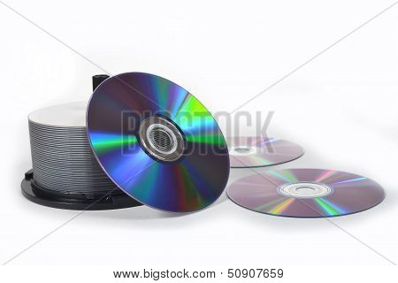 stack of cd roms. CD & DVD disk on white
