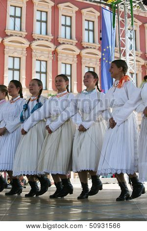ZAGREB,CROATIA - JULY 17: Members of folk groups Sloga from Veliko Trgovisce in Croatian national costume during the 47th International Folklore Festival in center of Zagreb,Croatia on July 17,2013