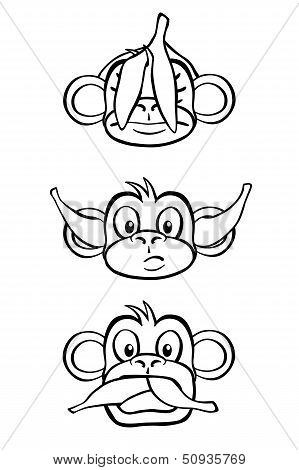 Three wise monkeys (black and white)