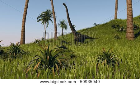 mamenchisaurus in prehistoric forest 
