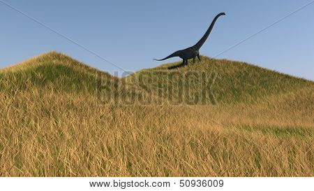 mamenchisaurus walks across grassy hills 