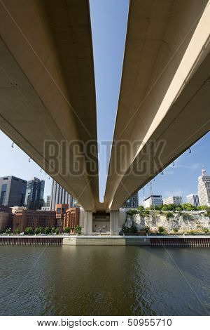 Saint Paul skyline from beneath the Wabasha Street Freedom Bridge, Saint Paul, Minnesota