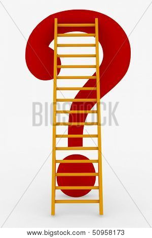 Red ladder to the top of question mark. Concept of way to solving the problem. 3d illustration on a white.