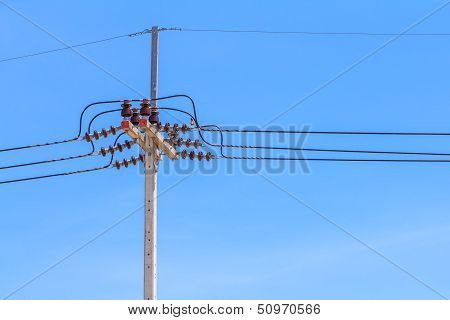Power pole with blue background
