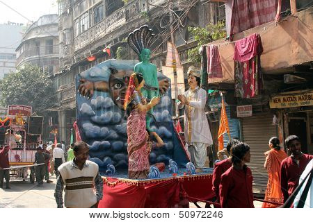 KOLKATA,INDIA - NOV 28: Annual Jain Digamber Procession in Kolkata,India on Nov 28,2012. The city absorbing a population of over 15 million Bengalis, come alive during the festive season.
