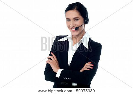 Confident Smiling Female Customer Support Staff