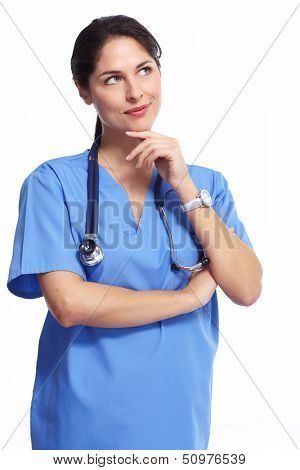 Nurse in uniform with stethoscope isolated on white background