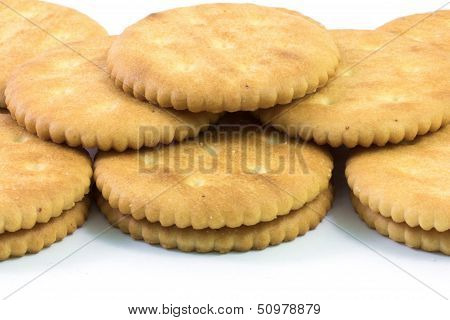 Yellow biscuits on white background