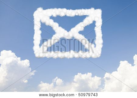 Email and mail communication concept symbol in clouds on blue sky