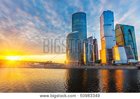 Skyscrapers of Moscow City at sunset