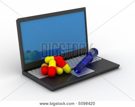 Behandlung für Computer Abhängigkeit. isolated 3d image